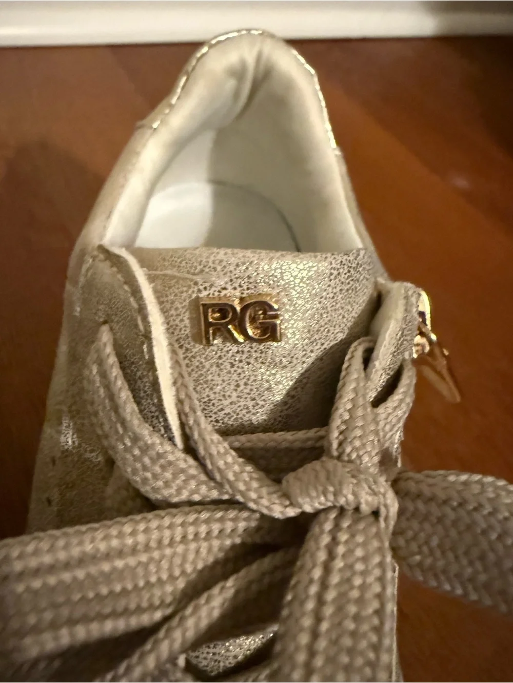 Renato Garini Italy Gold Metallic Hidden Wedge Sneakers Side Zip 36 6